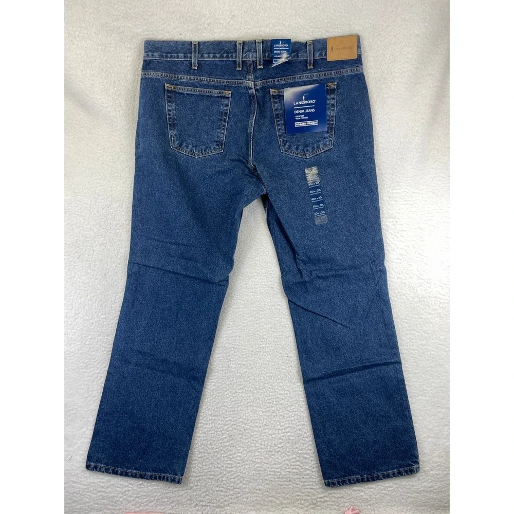 Lanesboro Relaxed Straight Jeans Mens 40x30 Medium Blue Denim Work Casual NWT